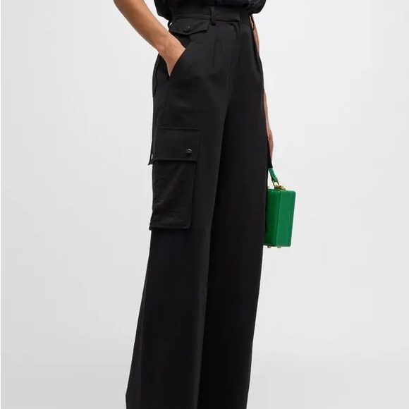 Ramy Brook Pants - RAMY BROOK Emil Black High Waist Wide-Leg Cargo Pants